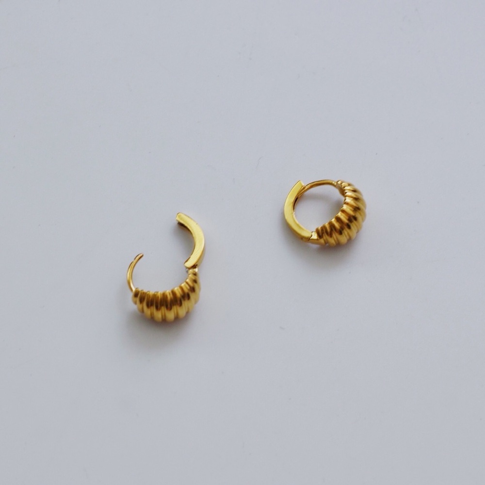 Gold Plated Brass Mini Croissant Hoop Earrings - Picture 2 of 10